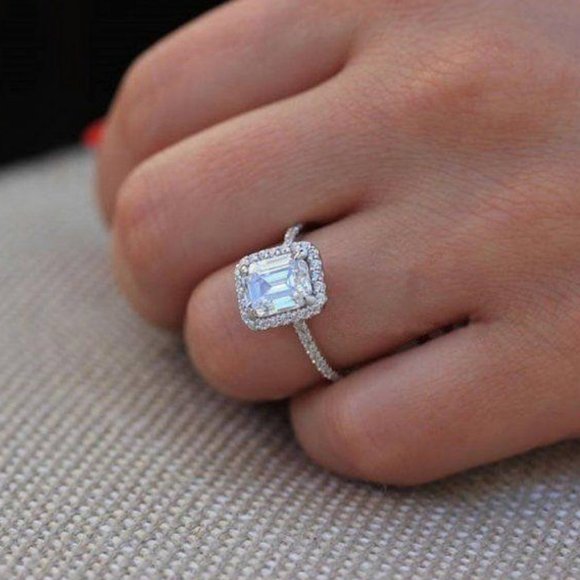 NEW 925 Sterling Silver Radiant Diamond Halo Ring - Picture 5 of 5